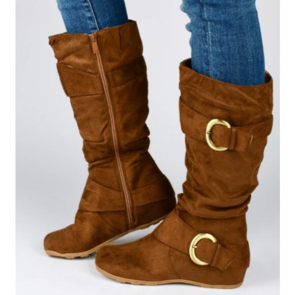 *Journee Collection* Women's Size 7.5-Jester-01 Hidden Wedge Riding Boots-Camel - Picture 1 of 8
